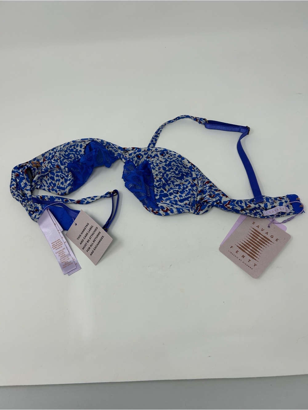Savage X Fenty Vibrant Blue Printed Underwire Bra with Lace R17